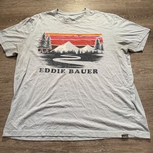 Eddie Bauer Shirt Mens‎ XL Blue Graphic Wilderness Tee Short Sleeve Mountain